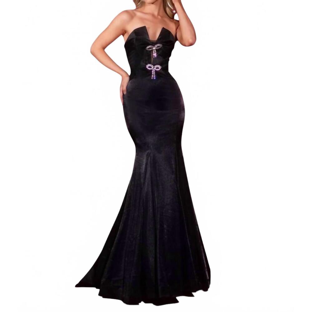 NEW PORTIA&SCARLETT strapless crystal bow mermaid prom gown in black